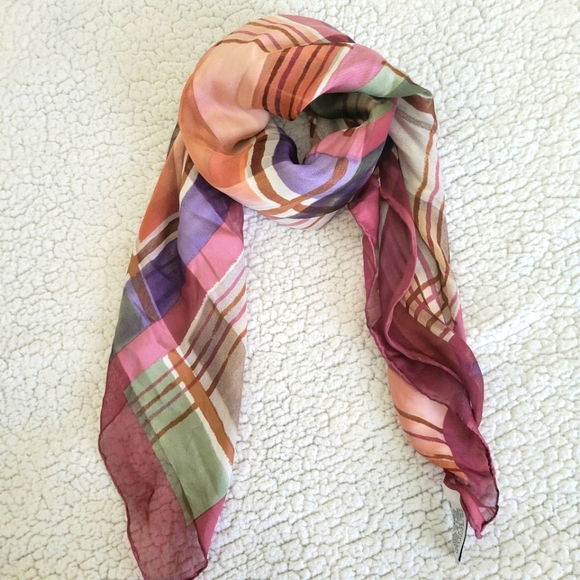 Bill Blass Accessories - Silk Multicolor Plaid Scarf size 32X32